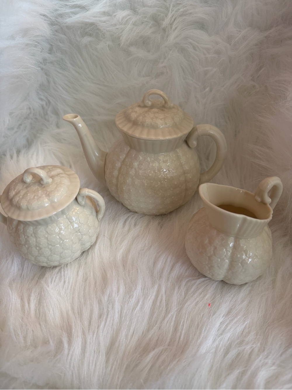 Lenox Cream Textured Tea Set Trio Reproduction of Hawthorne Pattern